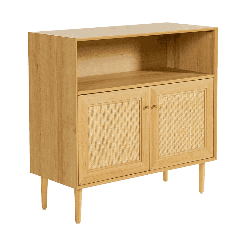 Trefarge rustikk todørs oppbevaringsskap med rottingdør (Y-C43)