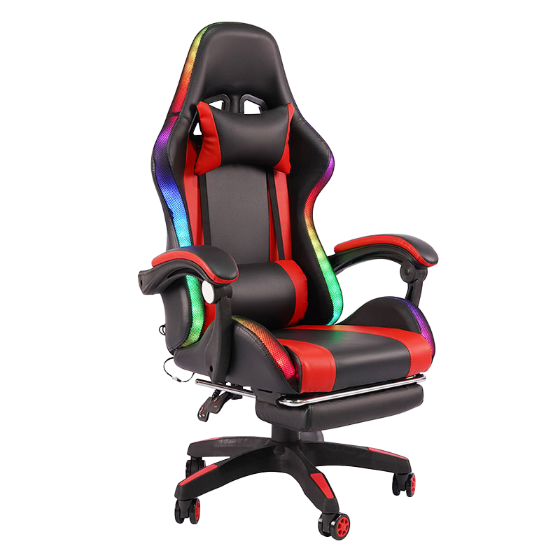 Rød Profesjonell Swivel Recling RGB Gamer Justerbar Armlen Led Gaming Stol med Fotstøtte (Y-2442)