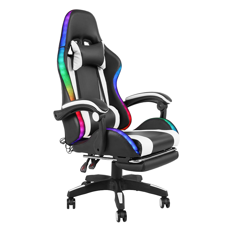 Hvit Professional Swivel Recling RGB Gamer Justerbar Armlen Led Gaming Stol med Fotstøtte (Y-2442)