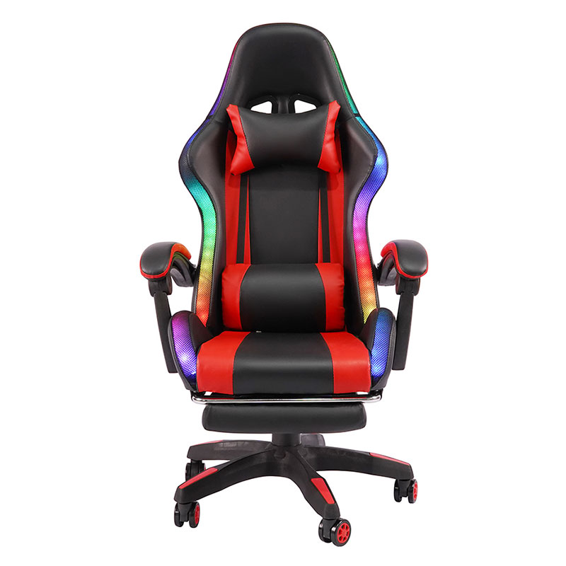 Rød Professional Swivel Recling RGB Gamer Justerbar Armlen Led Gaming Stol med Fotstøtte (Y-2442)