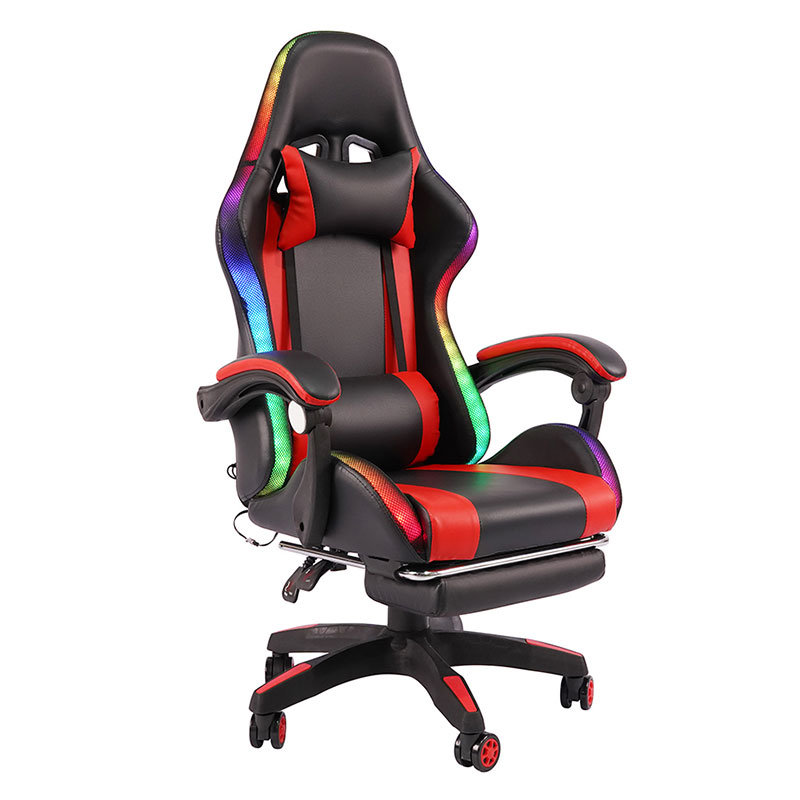 Rød Professional Swivel Recling RGB Gamer Justerbar Armlen Led Gaming Stol med Fotstøtte (Y-2442)
