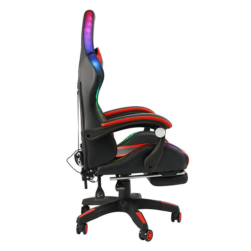 Rød Professional Swivel Recling RGB Gamer Justerbar Armlen Led Gaming Stol med Fotstøtte (Y-2442)