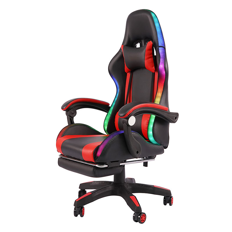 Rød Professional Swivel Recling RGB Gamer Justerbar Armlen Led Gaming Stol med Fotstøtte (Y-2442)