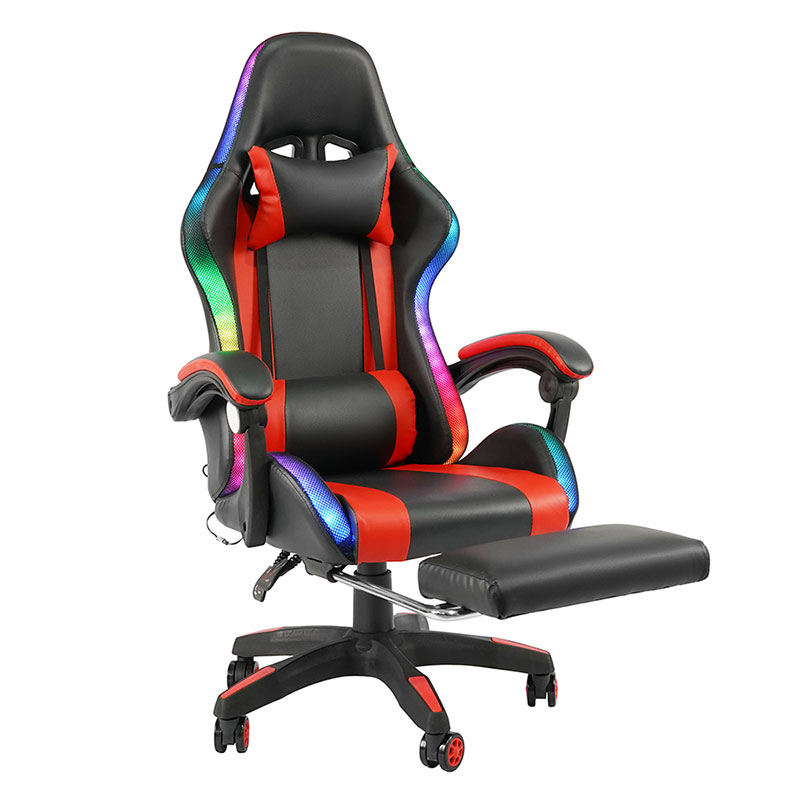 Rød Professional Swivel Recling RGB Gamer Justerbar Armlen Led Gaming Stol med Fotstøtte (Y-2442)