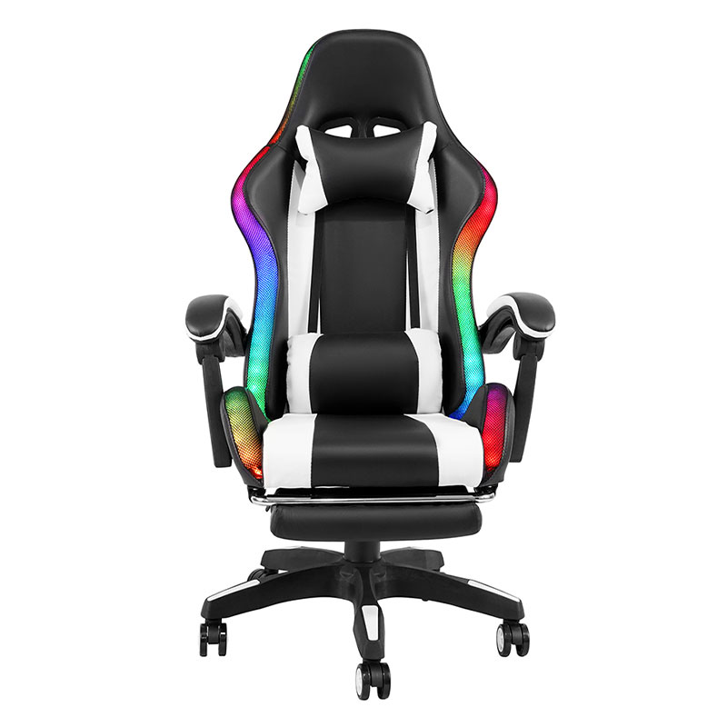 Hvit Professional Swivel Recling RGB Gamer Justerbar Armlen Led Gaming Stol med Fotstøtte (Y-2442)