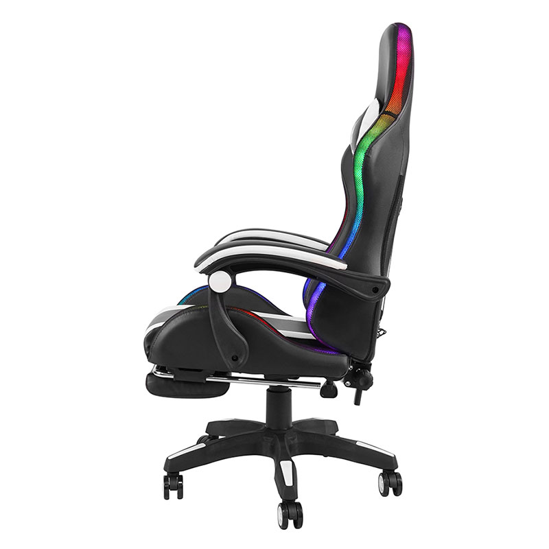 Hvit Professional Swivel Recling RGB Gamer Justerbar Armlen Led Gaming Stol med Fotstøtte (Y-2442)
