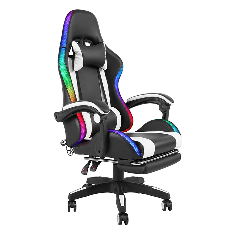 Hvit Professional Swivel Recling RGB Gamer Justerbar Armlen Led Gaming Stol med Fotstøtte (Y-2442)