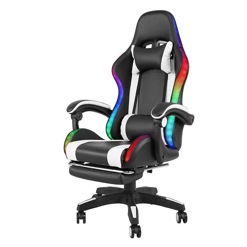 Hvit Professional Swivel Recling RGB Gamer Justerbar Armlen Led Gaming Stol med Fotstøtte (Y-2442)