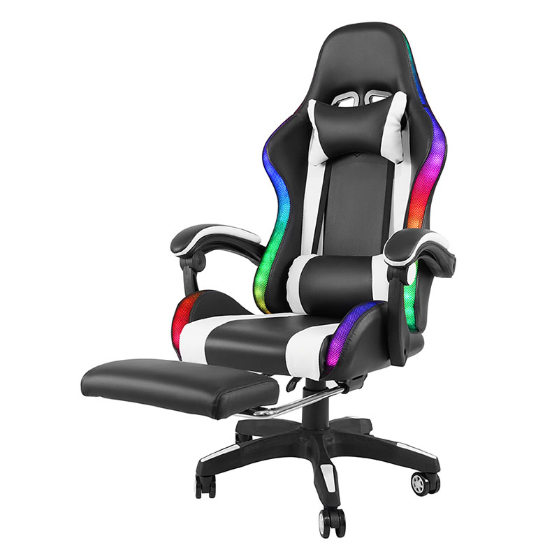 Hvit Professional Swivel Recling RGB Gamer Justerbar Armlen Led Gaming Stol med Fotstøtte (Y-2442)