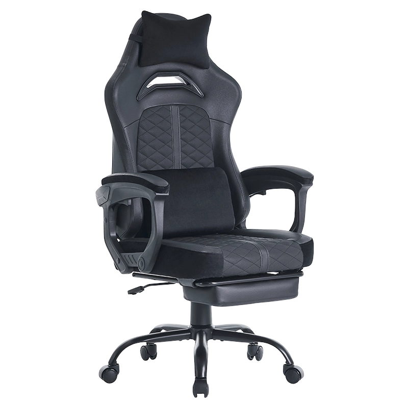 Svart Justerbar Ergonomisk Datamaskin Chaise Gaming Tilbakelent Korsryggstøtte Gaming Stol med Fotstøtte (T-7138)