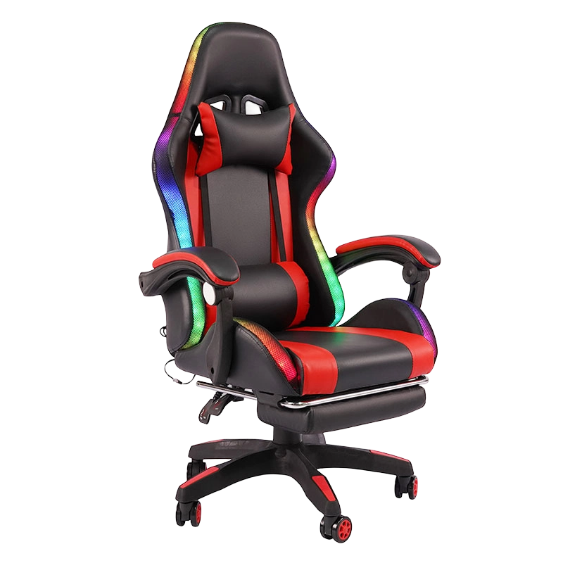 Rød Professional Swivel Recling RGB Gamer Justerbar Armlen Led Gaming Stol med Fotstøtte (Y-2442)