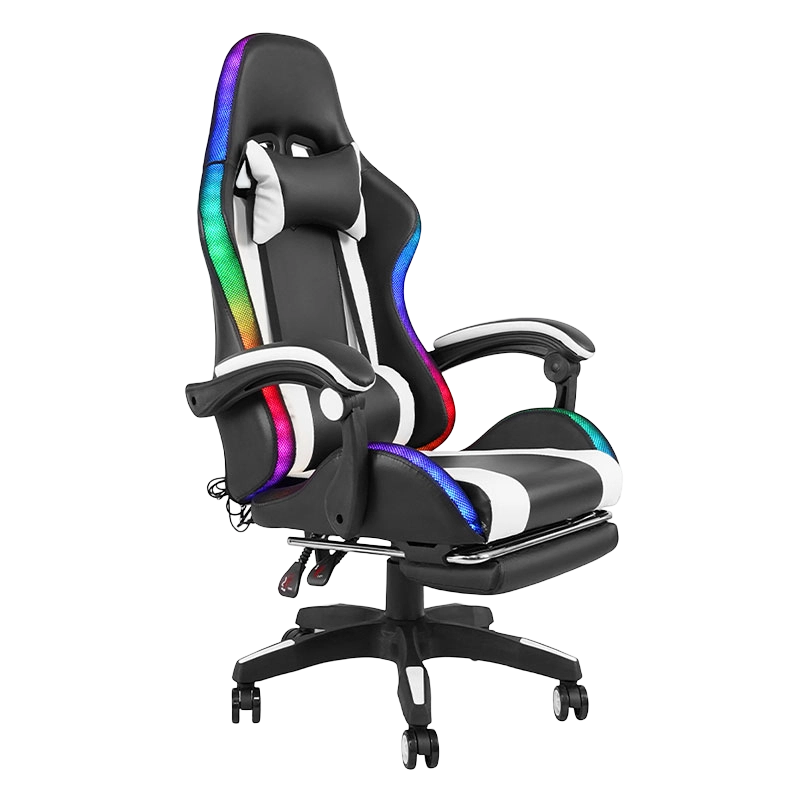 Hvit Professional Swivel Recling RGB Gamer Justerbar Armlen Led Gaming Stol med Fotstøtte (Y-2442)